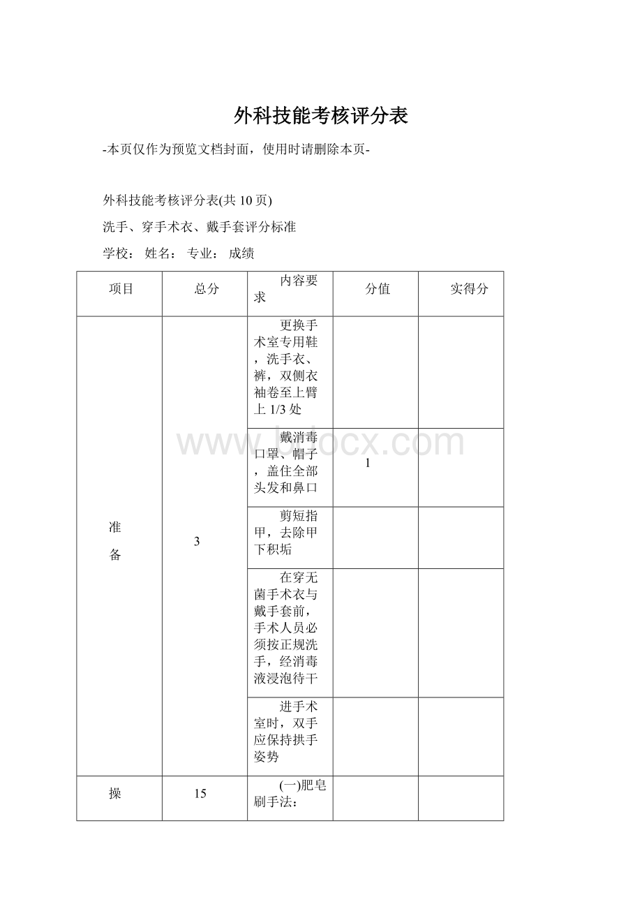 外科技能考核评分表.docx_第1页