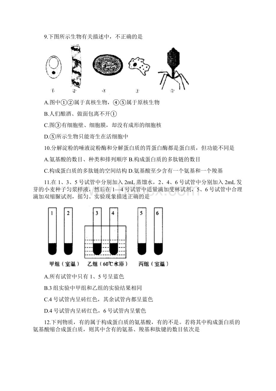 七校高一生物上学期第一次联考试题Word文件下载.docx_第3页