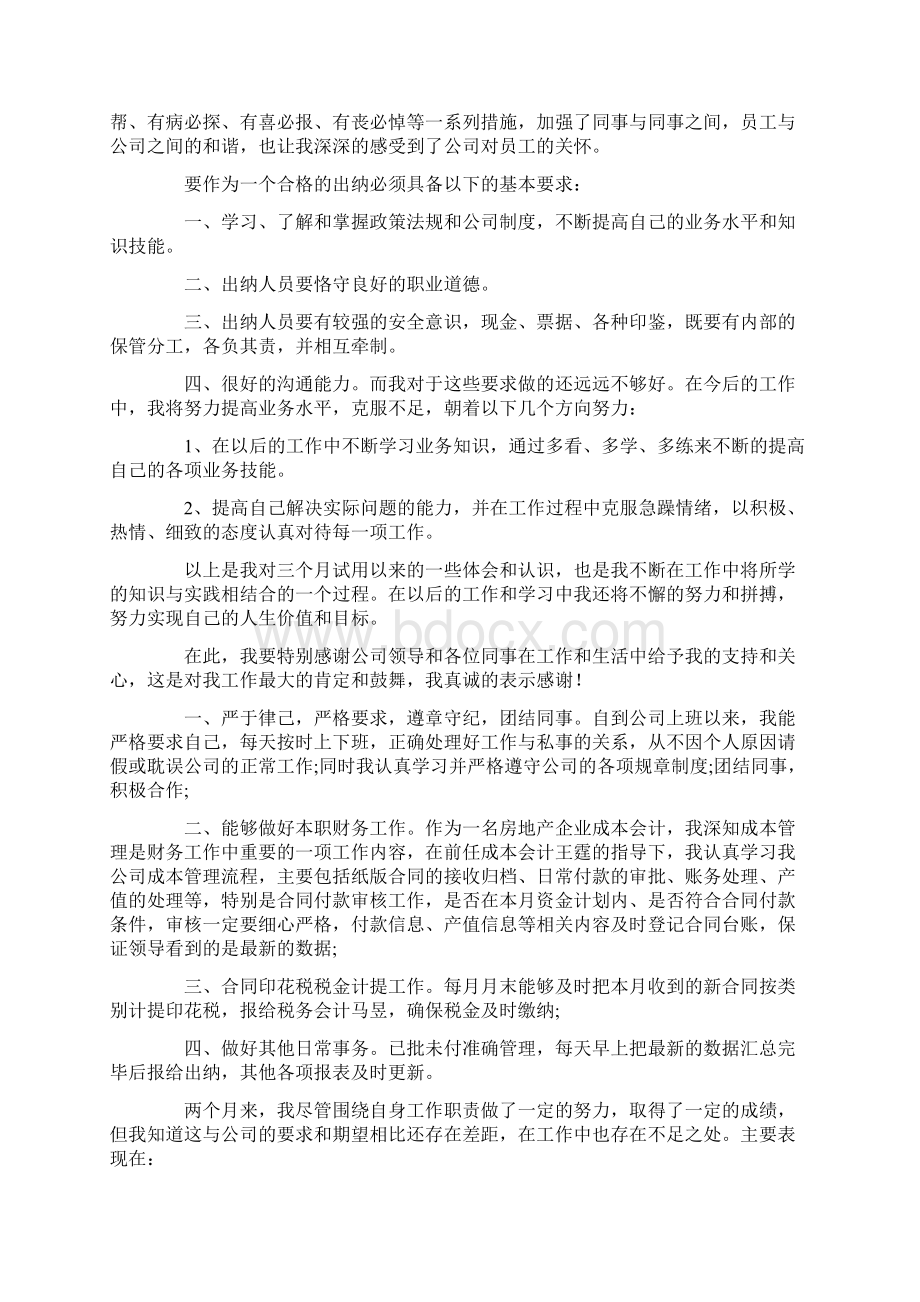 出纳试用期的工作总结最新Word格式文档下载.docx_第2页