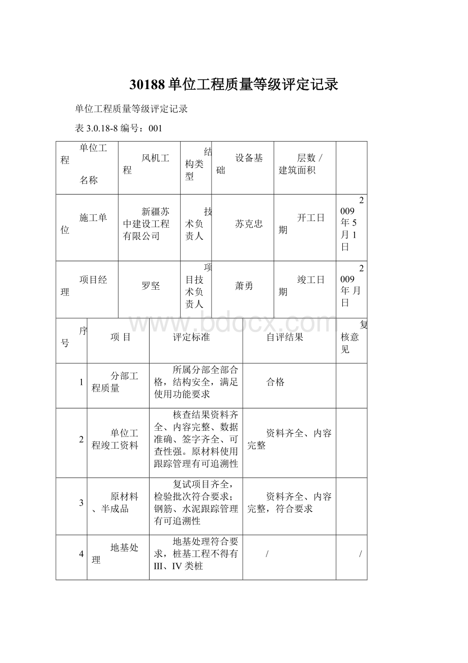 30188单位工程质量等级评定记录.docx_第1页