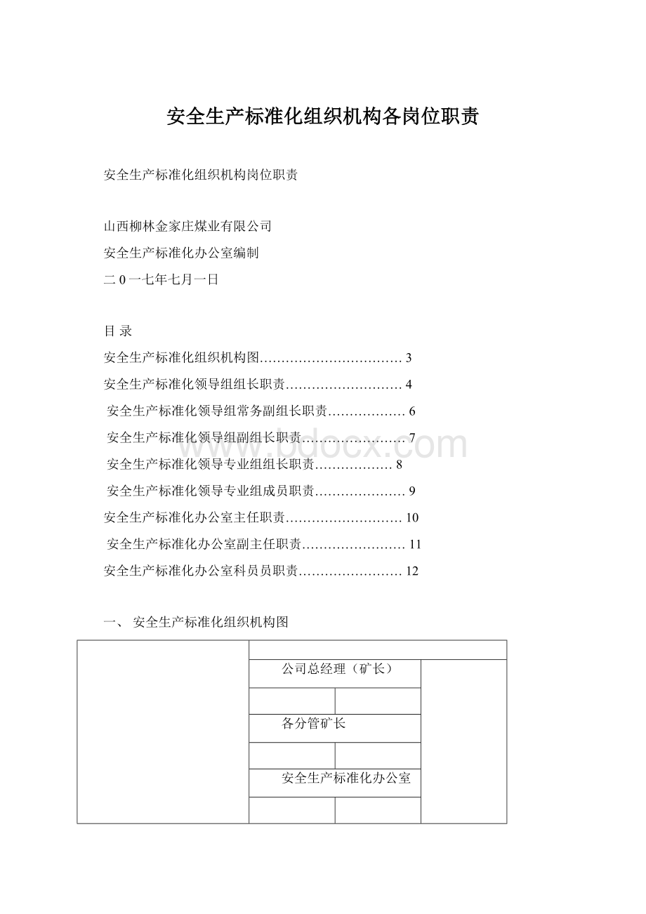 安全生产标准化组织机构各岗位职责Word文档格式.docx