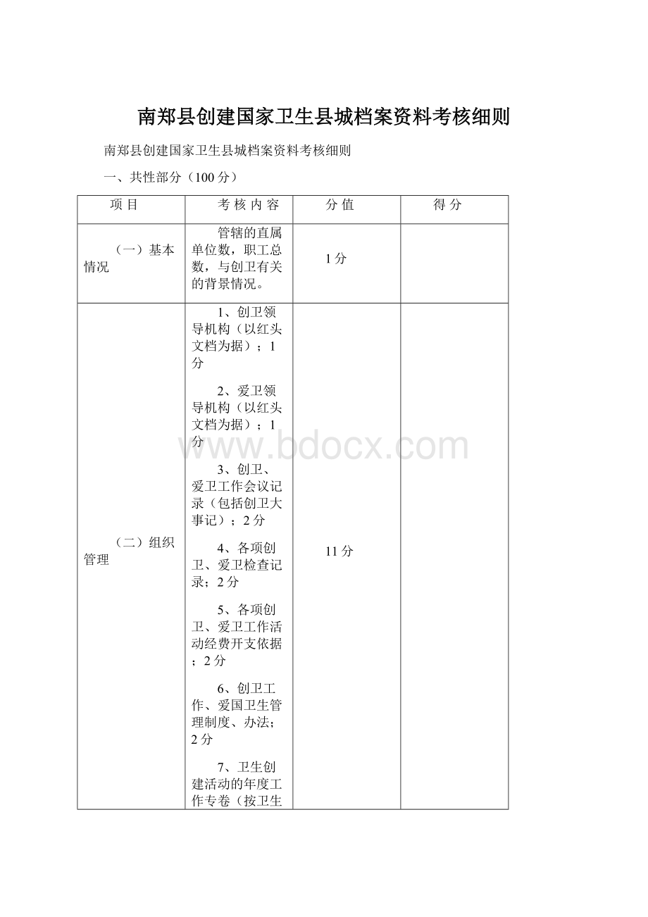 南郑县创建国家卫生县城档案资料考核细则Word文档格式.docx