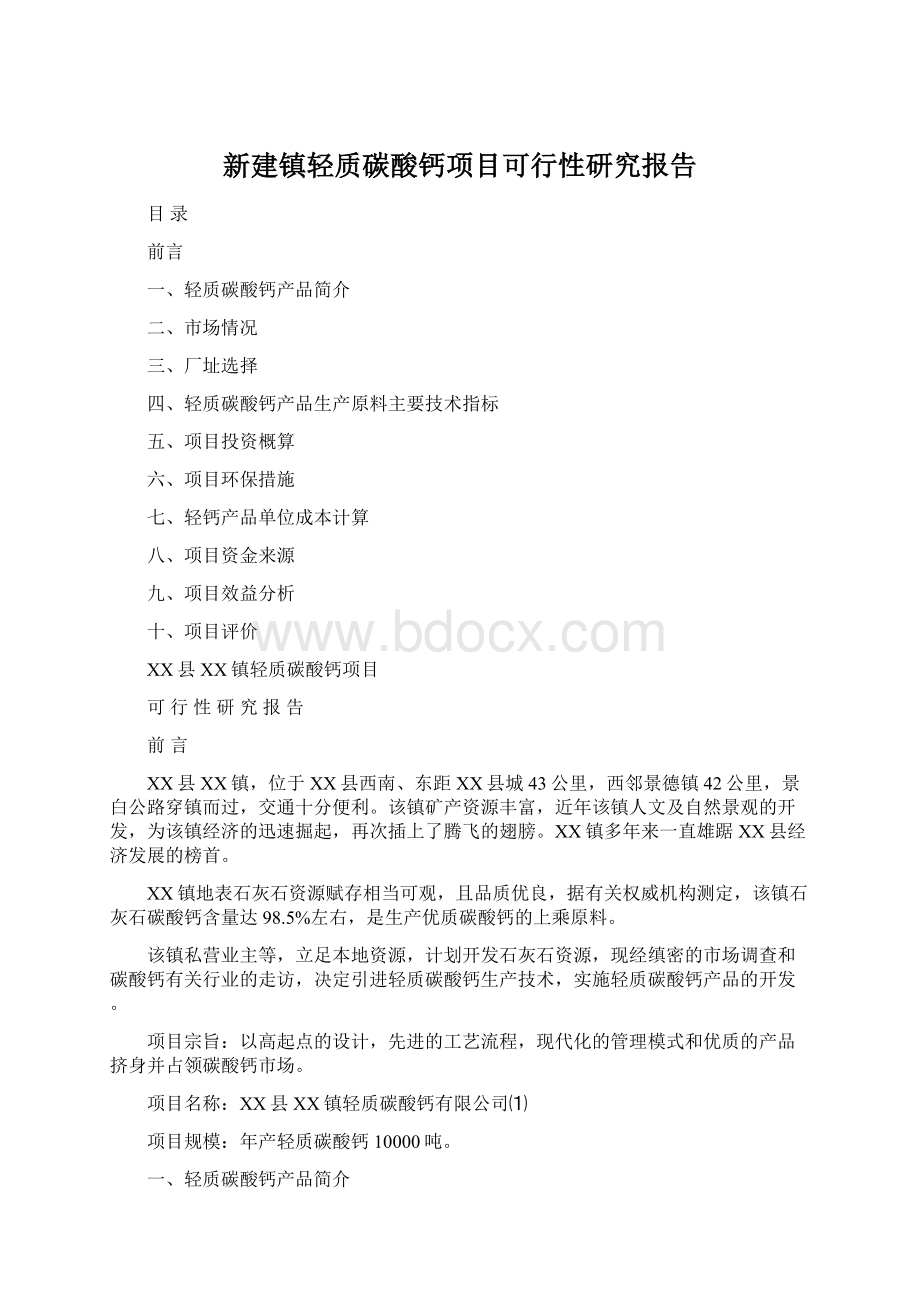 新建镇轻质碳酸钙项目可行性研究报告Word文档下载推荐.docx