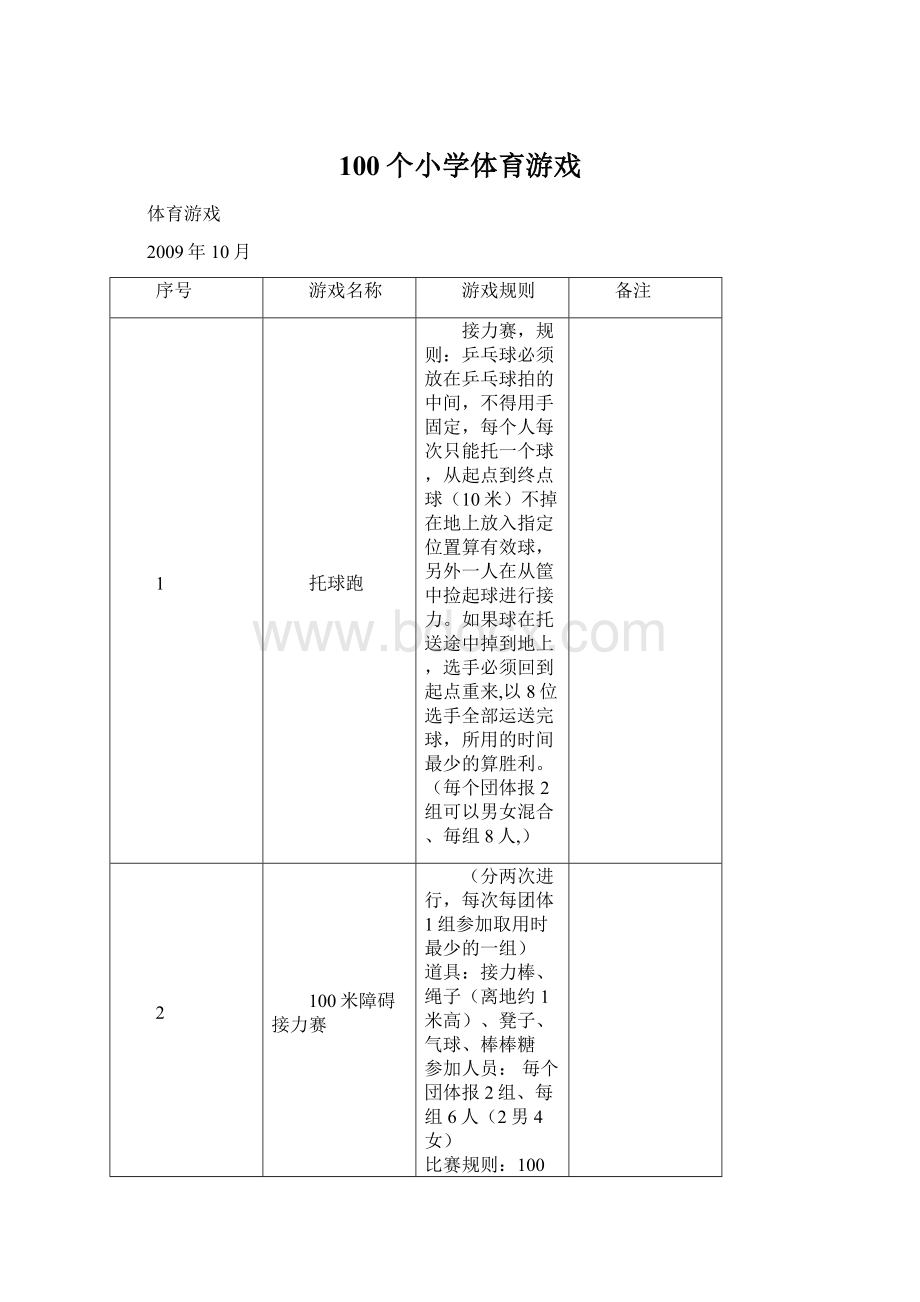 100个小学体育游戏.docx_第1页