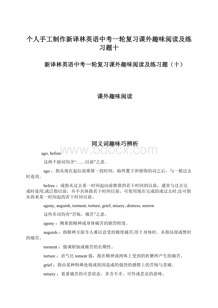 个人手工制作新译林英语中考一轮复习课外趣味阅读及练习题十.docx