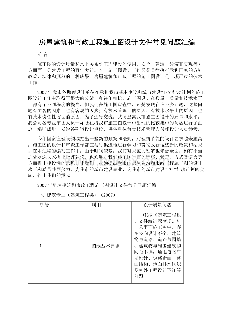 房屋建筑和市政工程施工图设计文件常见问题汇编文档格式.docx_第1页