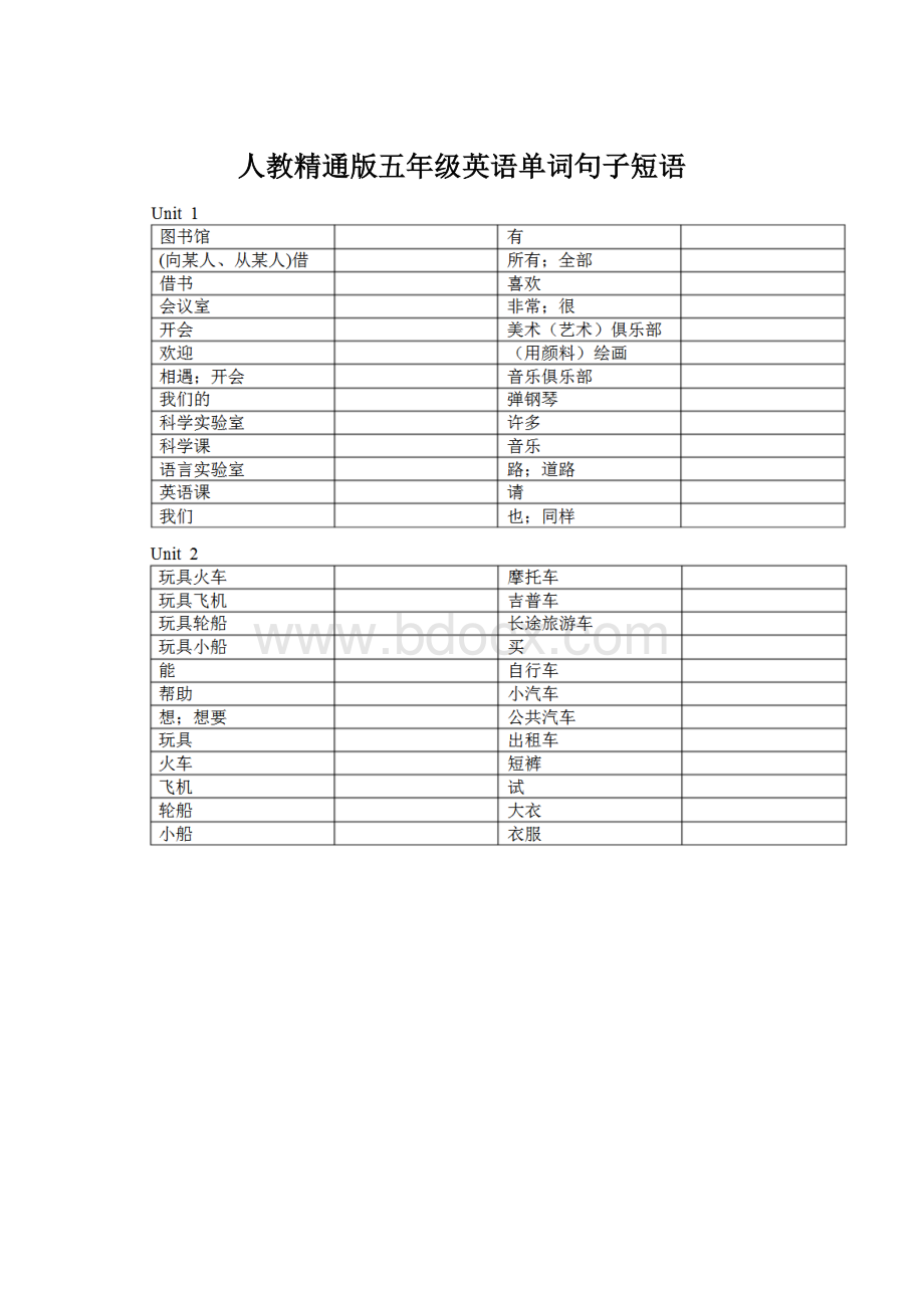 人教精通版五年级英语单词句子短语Word格式文档下载.docx_第1页