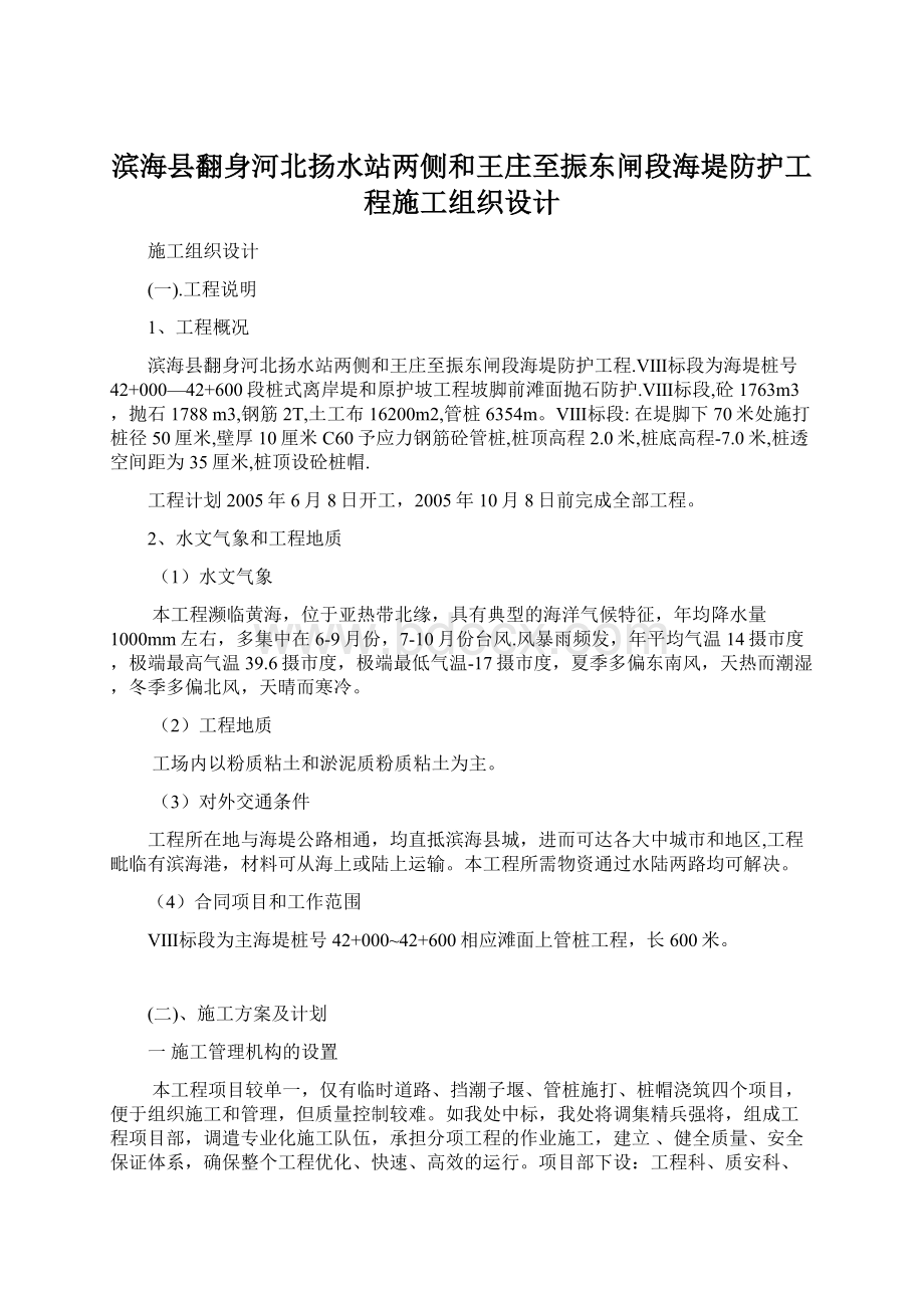 滨海县翻身河北扬水站两侧和王庄至振东闸段海堤防护工程施工组织设计.docx