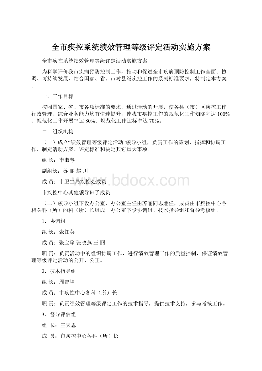 全市疾控系统绩效管理等级评定活动实施方案.docx_第1页