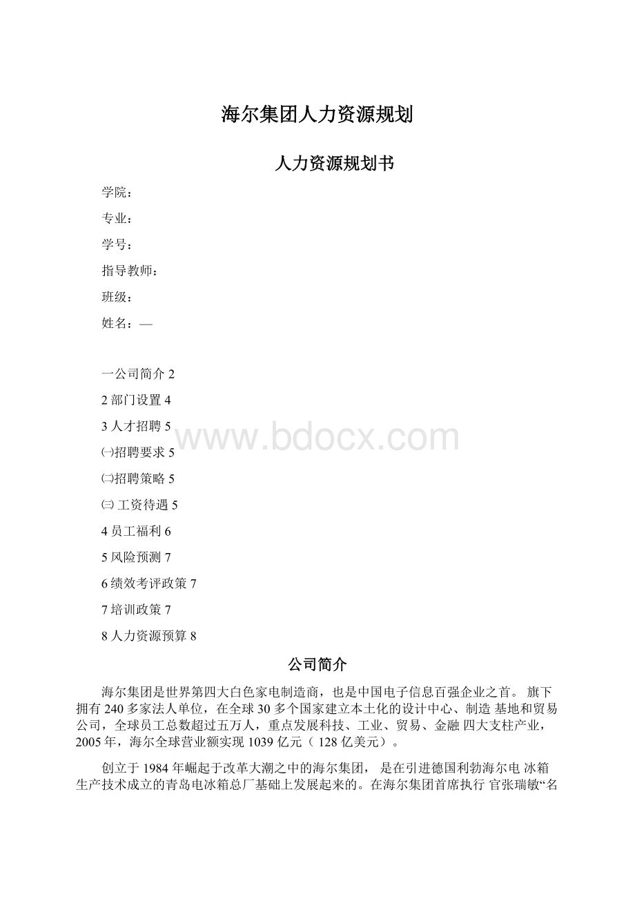 海尔集团人力资源规划.docx