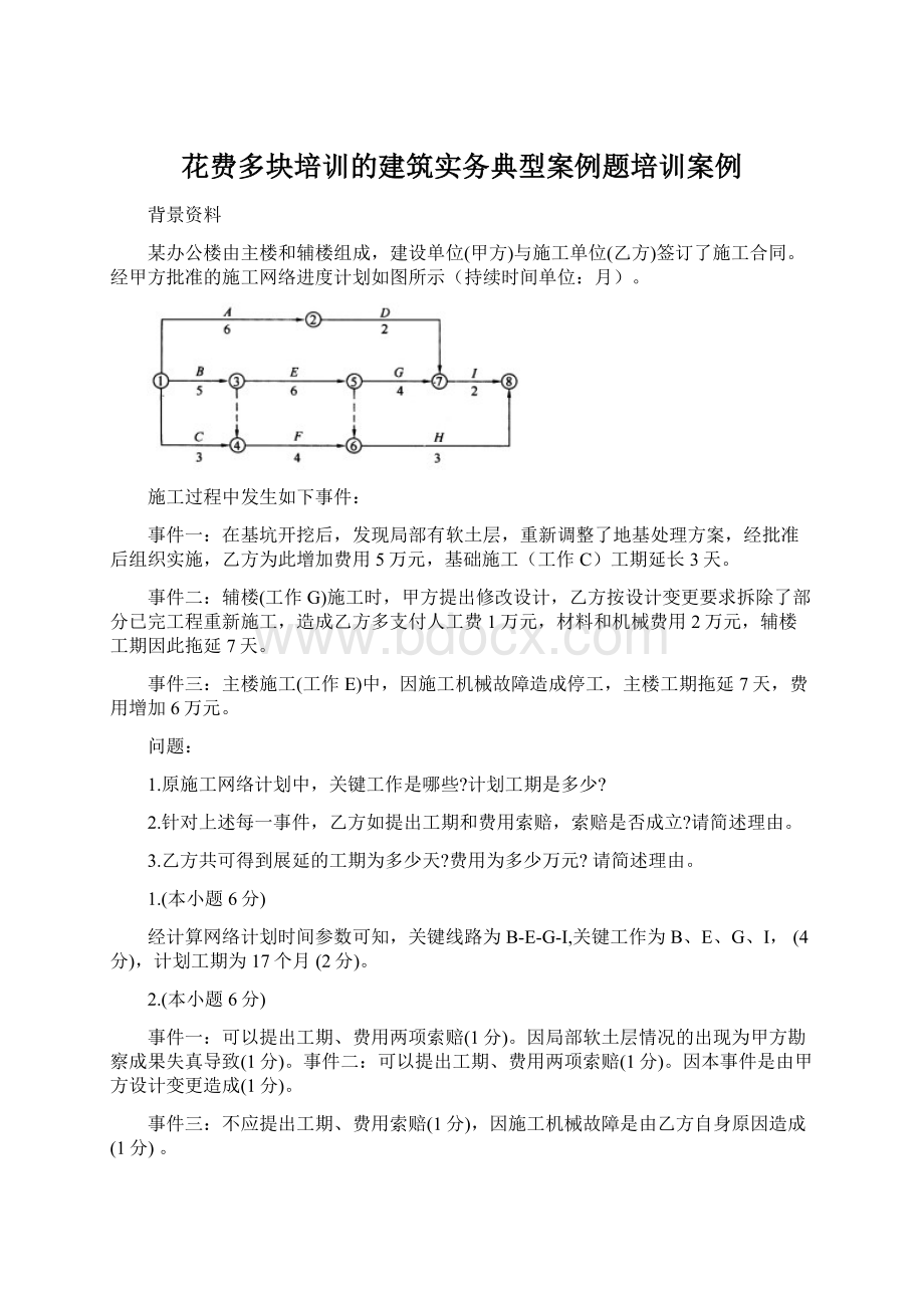 花费多块培训的建筑实务典型案例题培训案例.docx