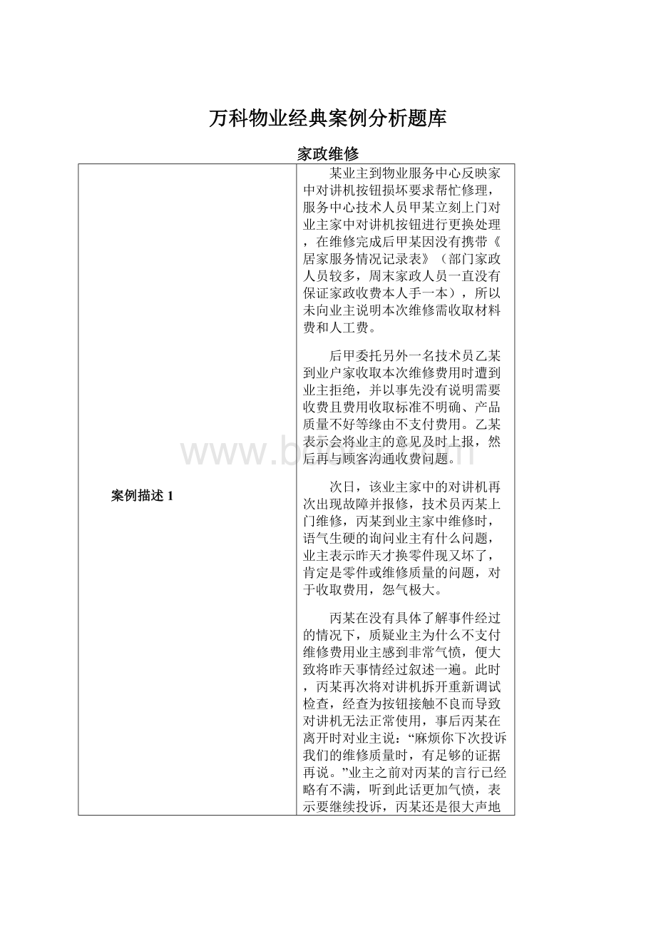 万科物业经典案例分析题库.docx_第1页