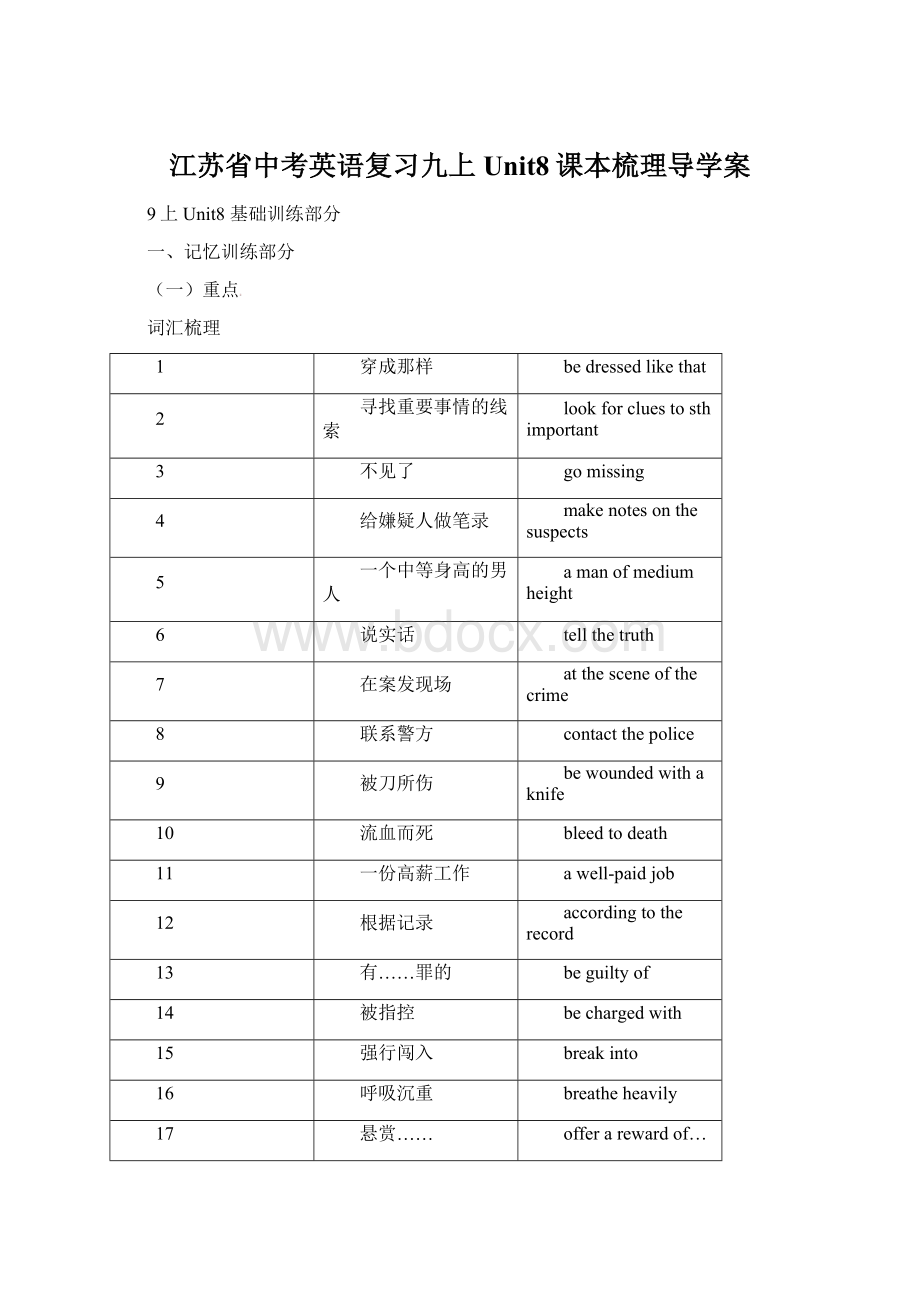 江苏省中考英语复习九上Unit8课本梳理导学案Word文档格式.docx