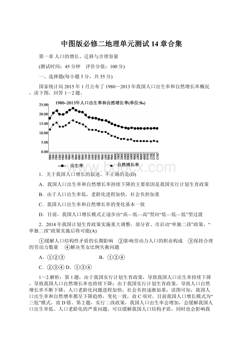 中图版必修二地理单元测试14章合集Word文档格式.docx