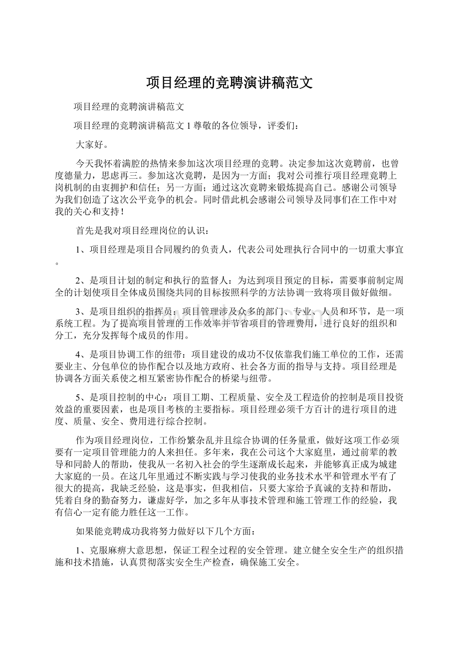 项目经理的竞聘演讲稿范文.docx