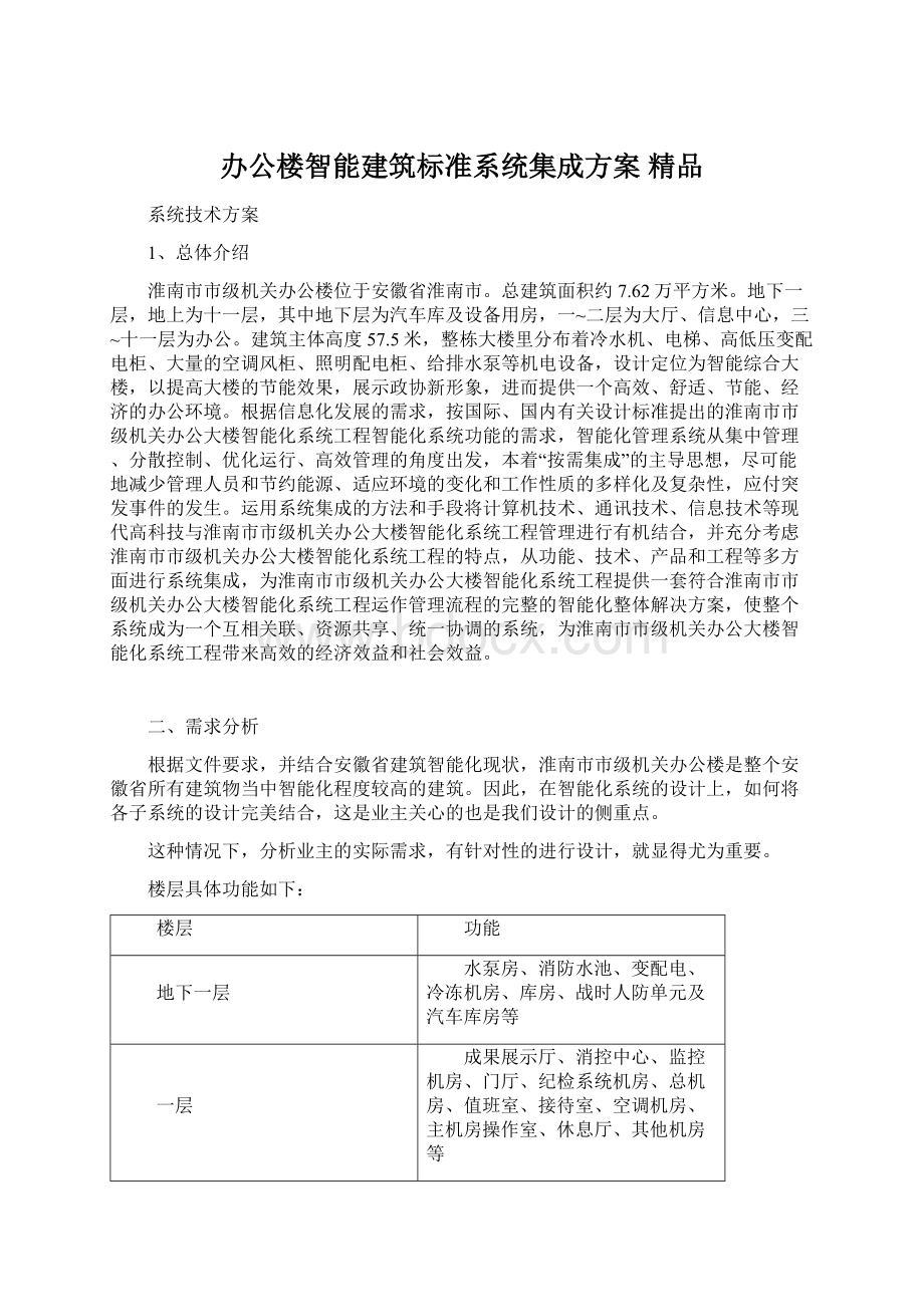 办公楼智能建筑标准系统集成方案 精品.docx_第1页