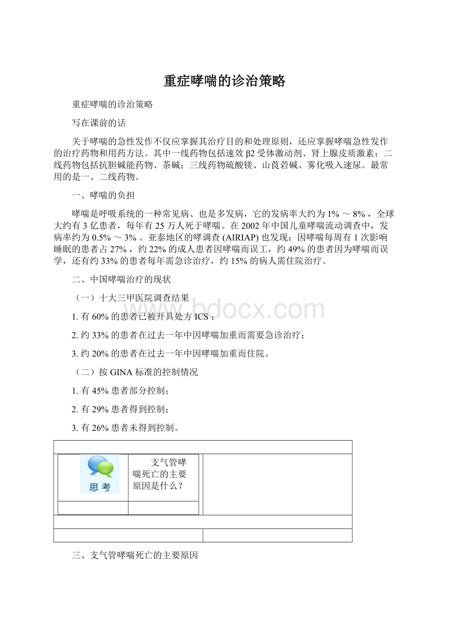 重症哮喘的诊治策略Word文档格式.docx