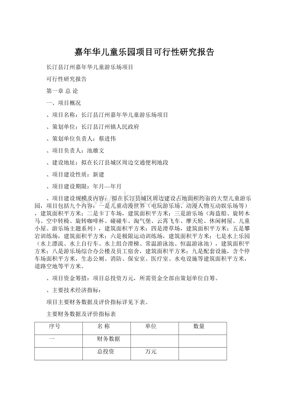 嘉年华儿童乐园项目可行性研究报告.docx