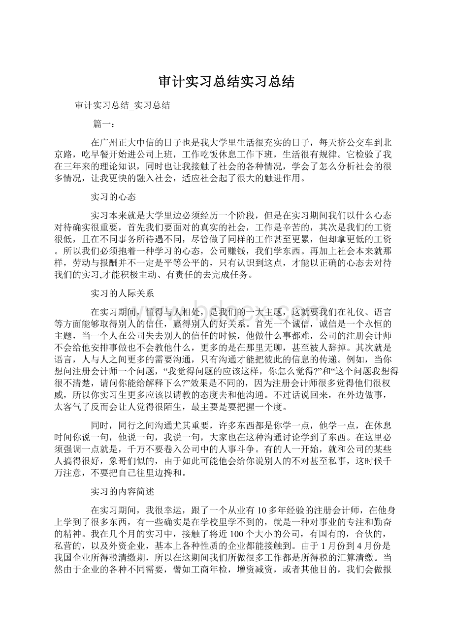 审计实习总结实习总结Word文件下载.docx_第1页