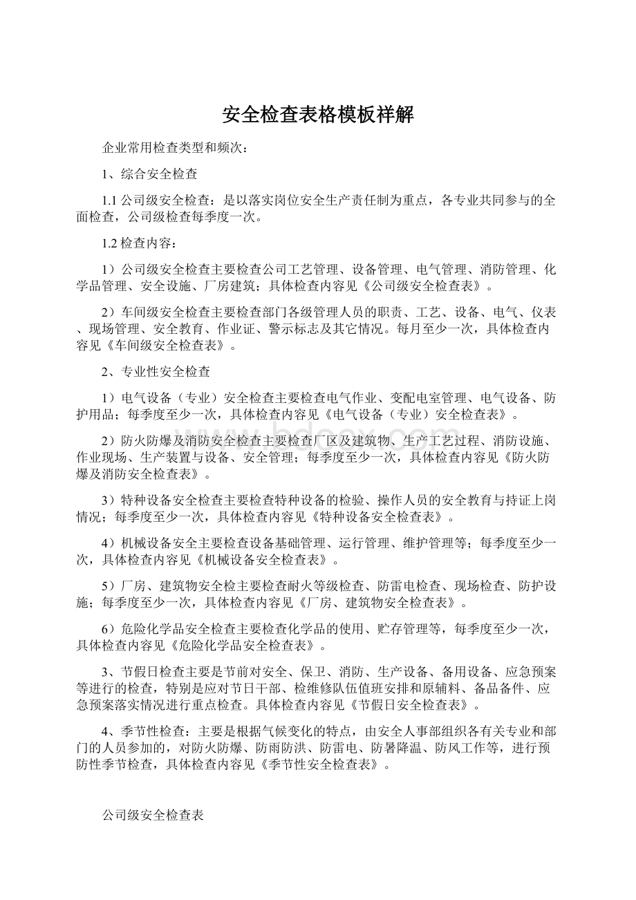 安全检查表格模板祥解Word格式文档下载.docx