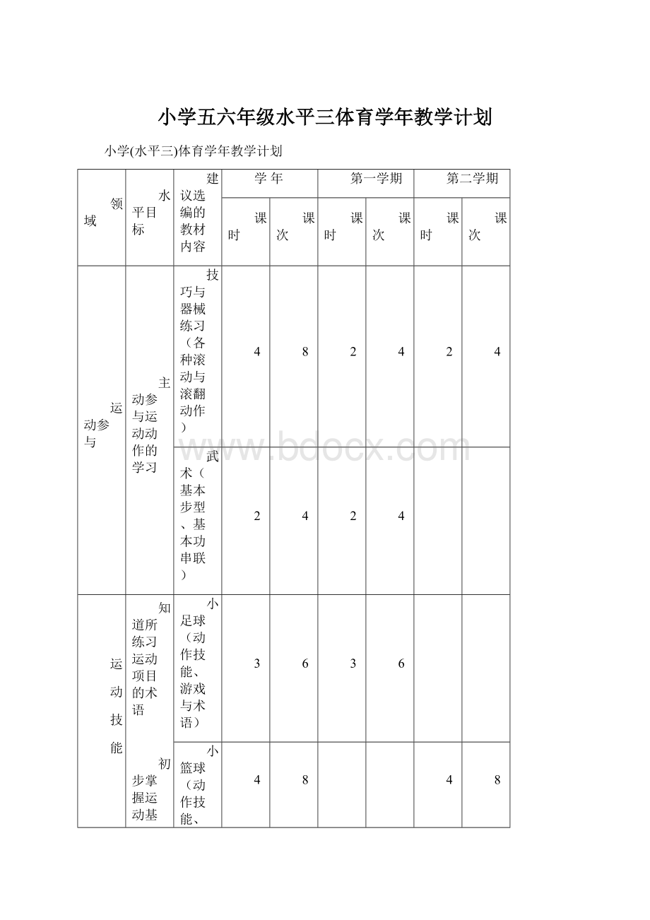 小学五六年级水平三体育学年教学计划.docx_第1页