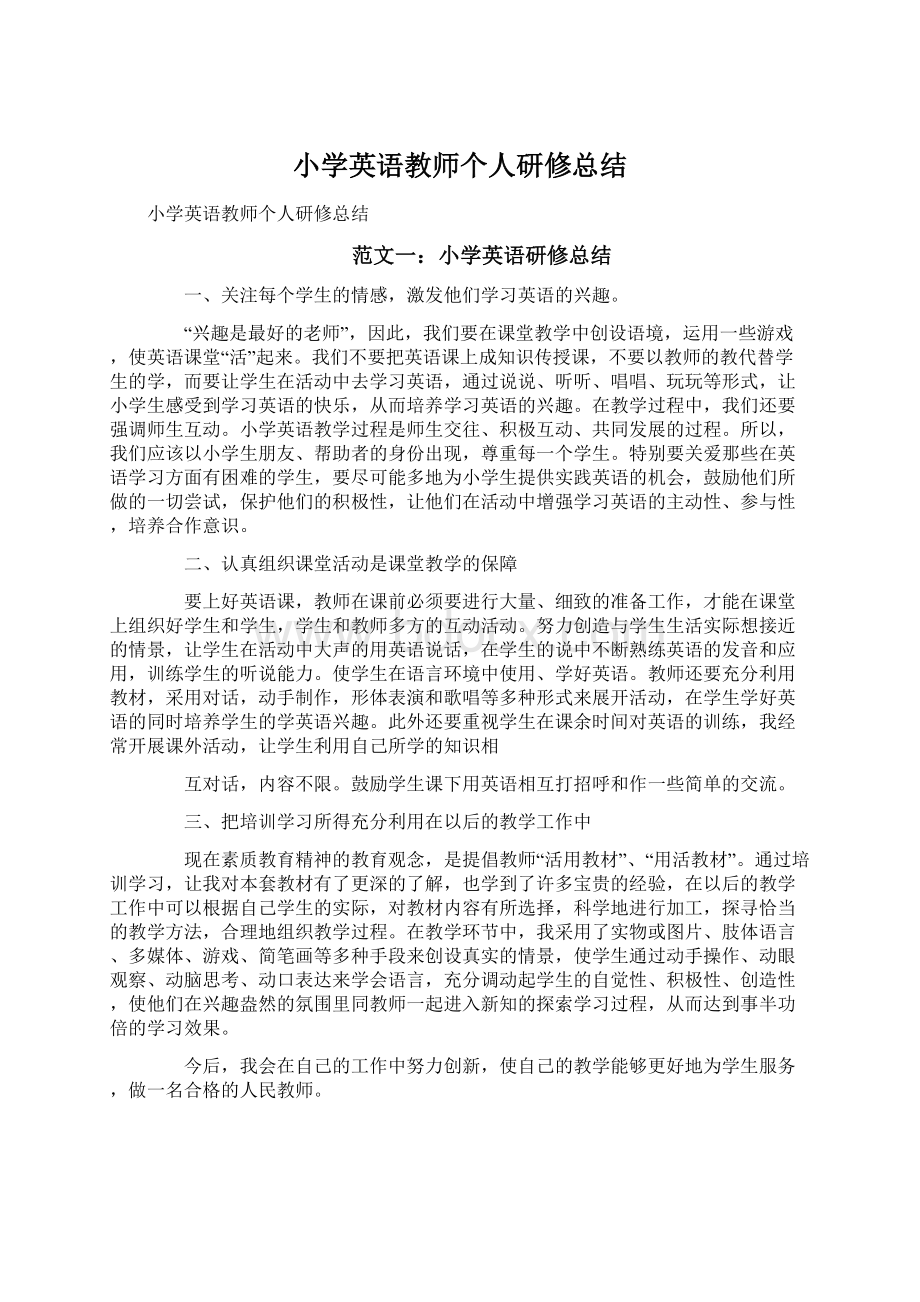 小学英语教师个人研修总结文档格式.docx