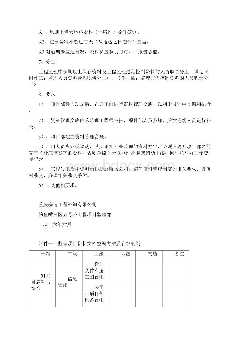 钓鱼嘴片区五号路工程项目监理部资料管理交底制度.docx_第2页