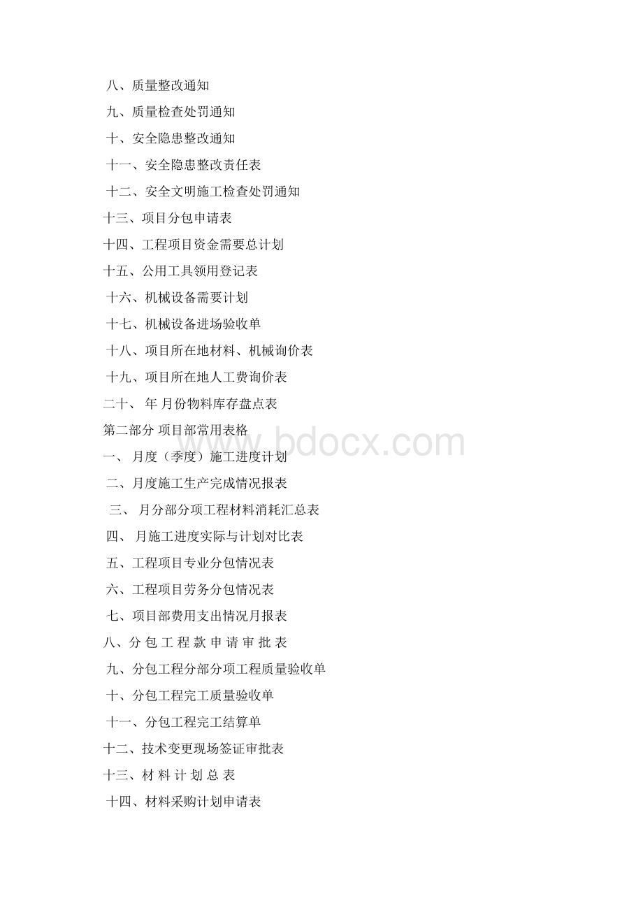 建筑工程制度及套表工程项目部管理表格全Word文档格式.docx_第2页