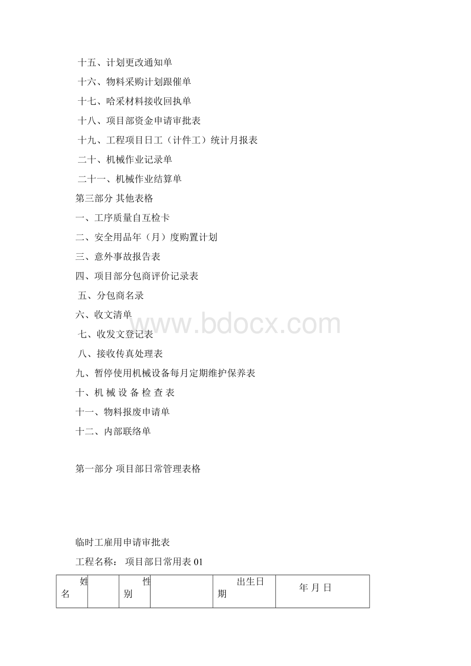 建筑工程制度及套表工程项目部管理表格全.docx_第3页