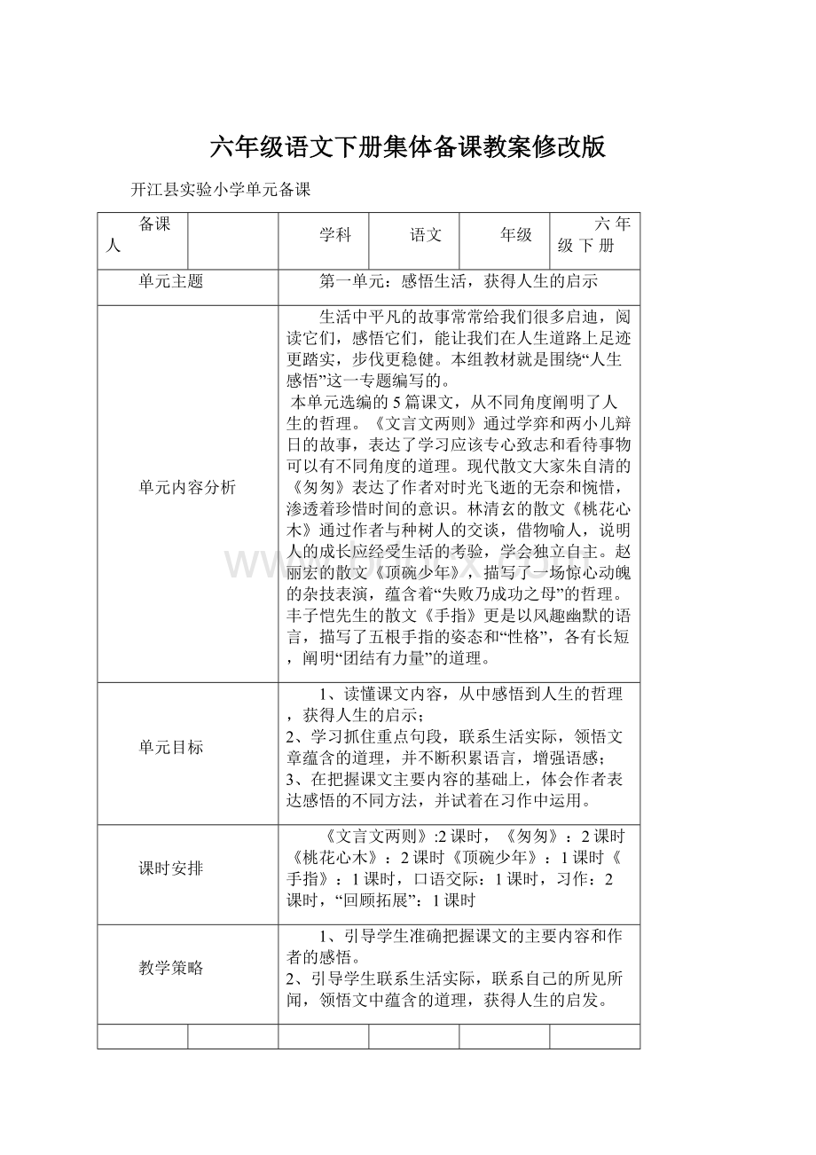 六年级语文下册集体备课教案修改版.docx_第1页