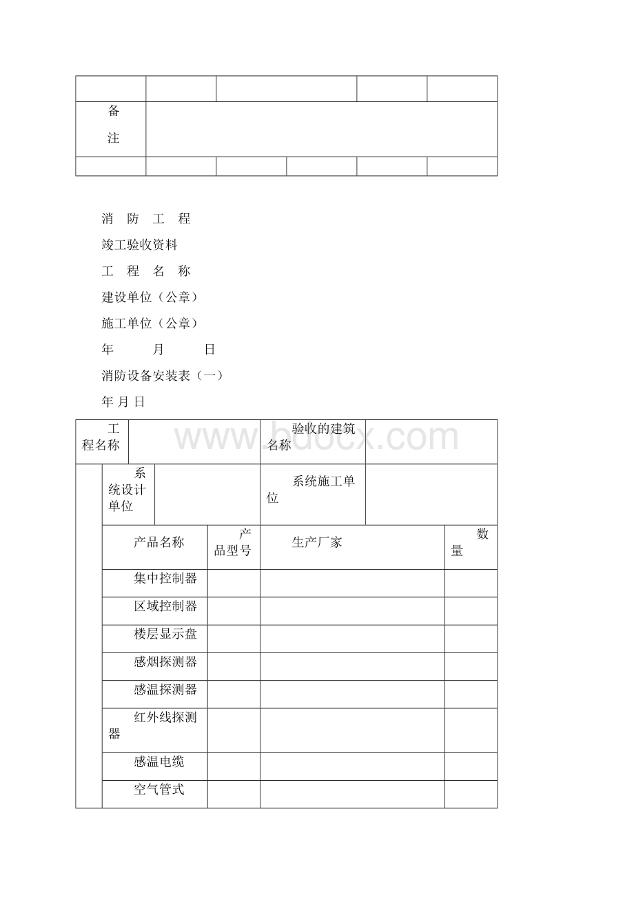 aA消防工程检验项目申请单竣工验收资料消防设备安装表doc.docx_第2页