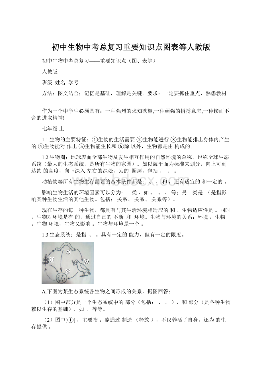 初中生物中考总复习重要知识点图表等人教版.docx_第1页