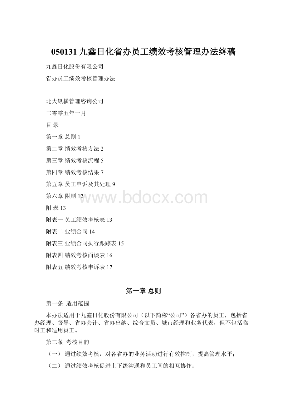 050131九鑫日化省办员工绩效考核管理办法终稿文档格式.docx