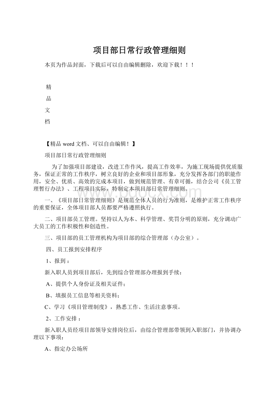 项目部日常行政管理细则Word格式.docx