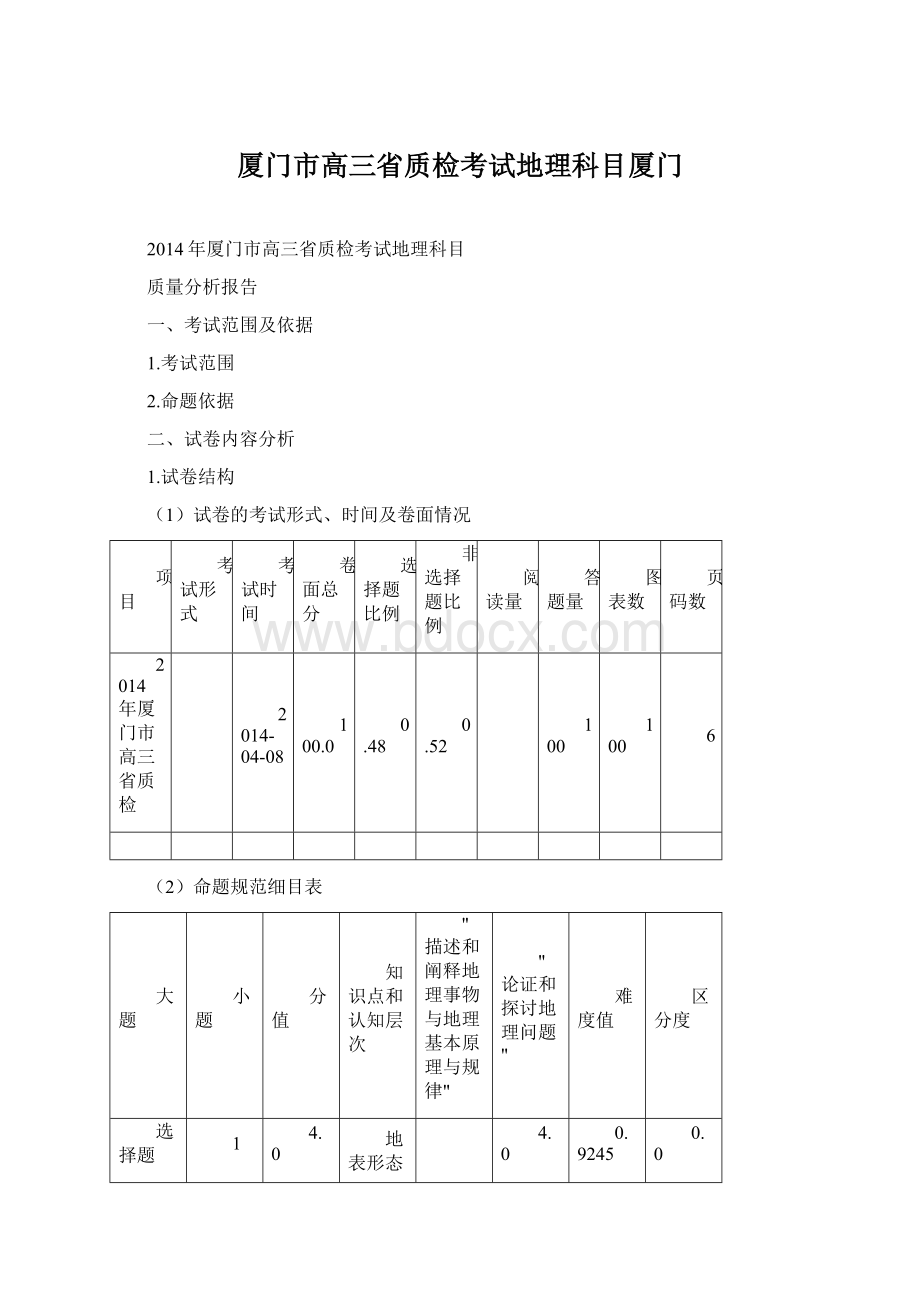 厦门市高三省质检考试地理科目厦门Word文件下载.docx