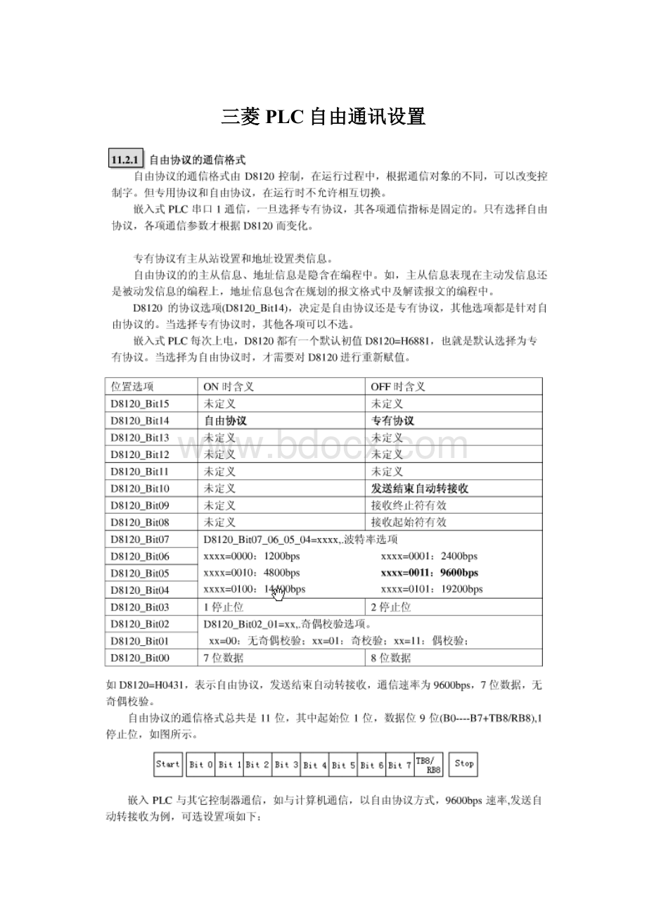 三菱PLC自由通讯设置Word文件下载.docx