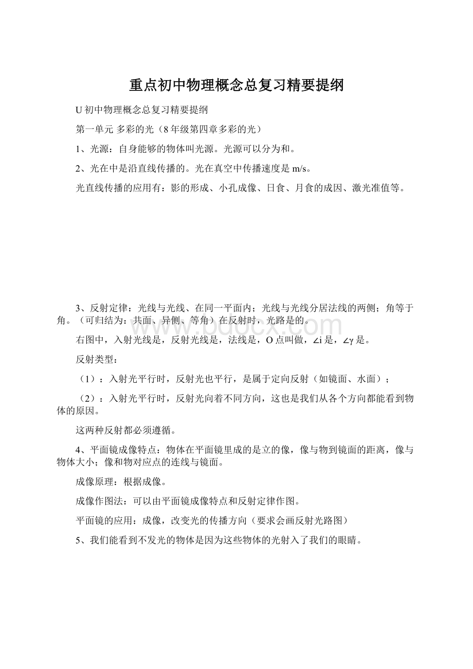 重点初中物理概念总复习精要提纲文档格式.docx