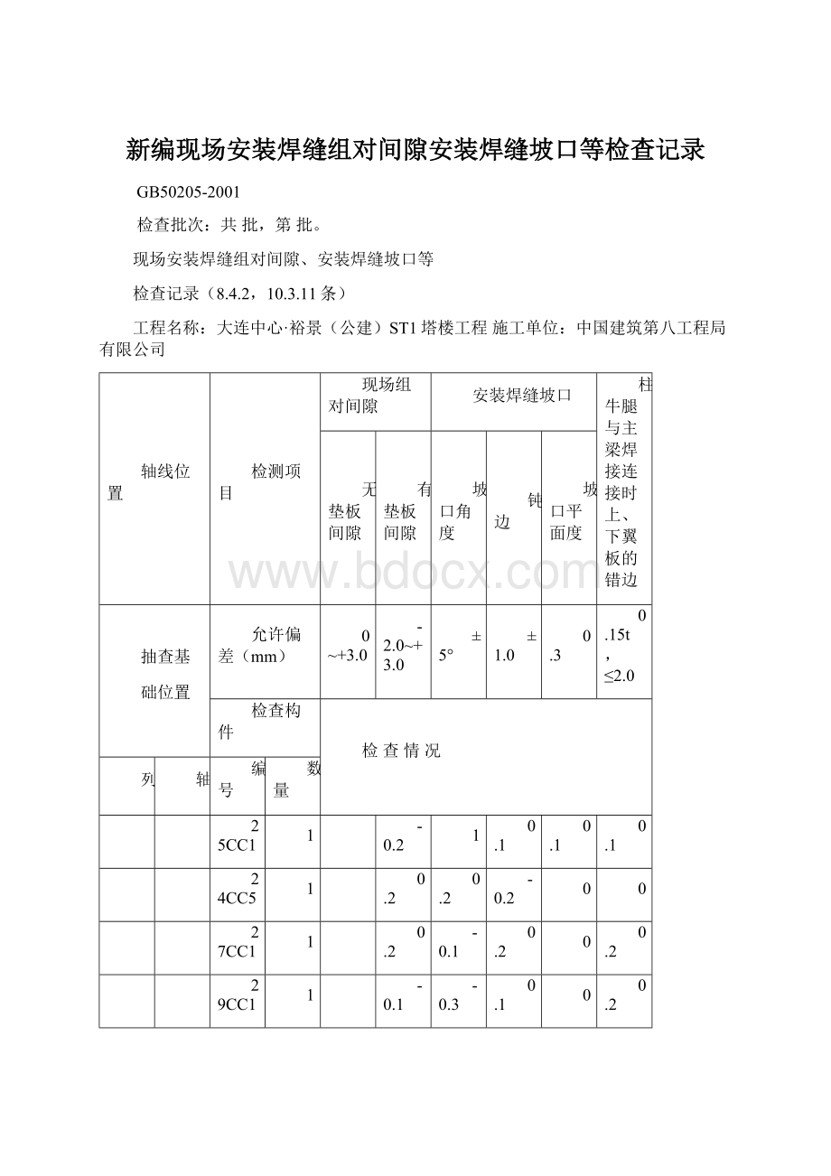 新编现场安装焊缝组对间隙安装焊缝坡口等检查记录.docx