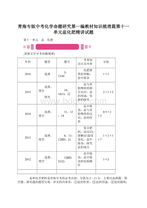 青海专版中考化学命题研究第一编教材知识梳理篇第十一单元盐化肥精讲试题文档格式.docx