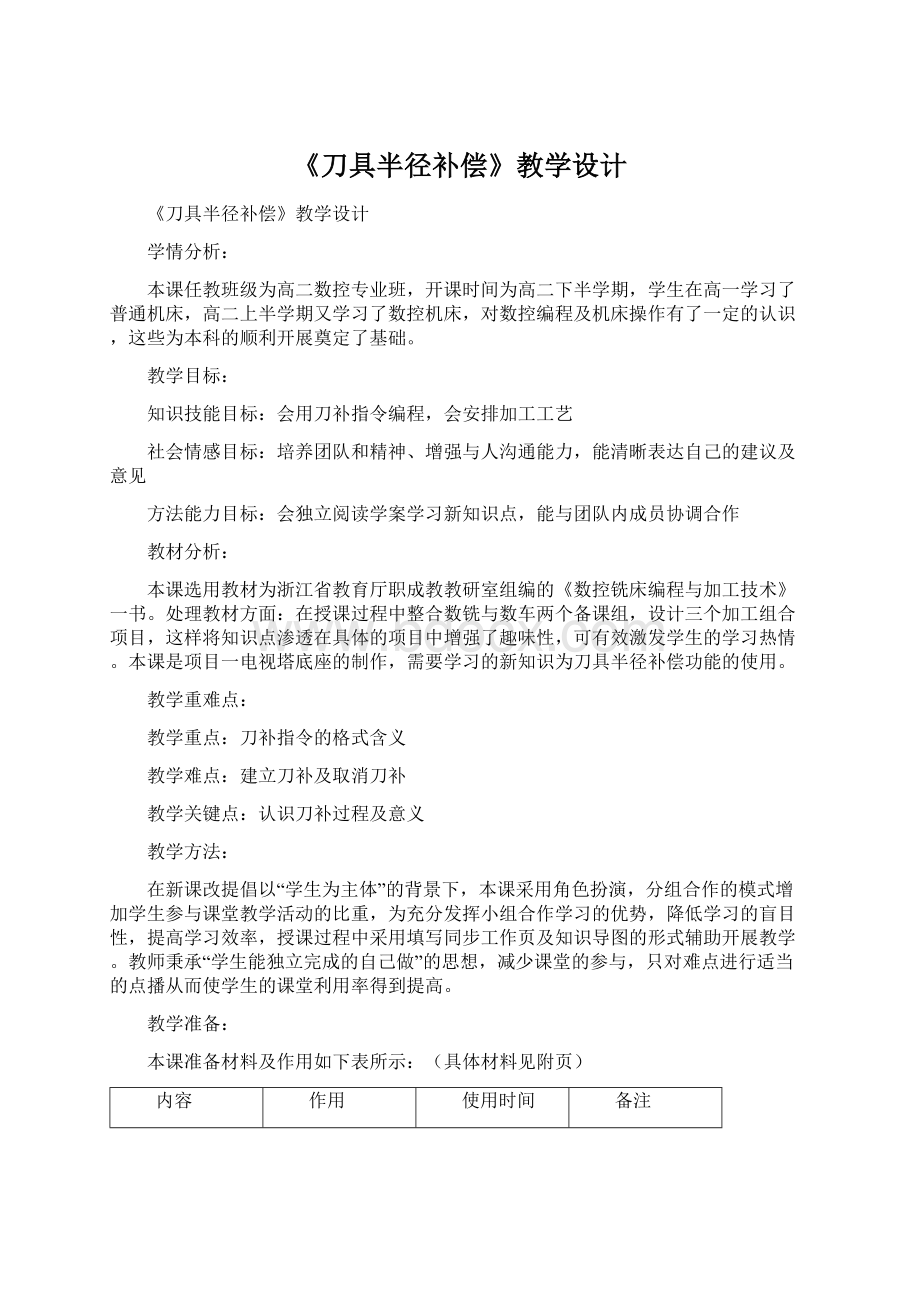 《刀具半径补偿》教学设计.docx_第1页