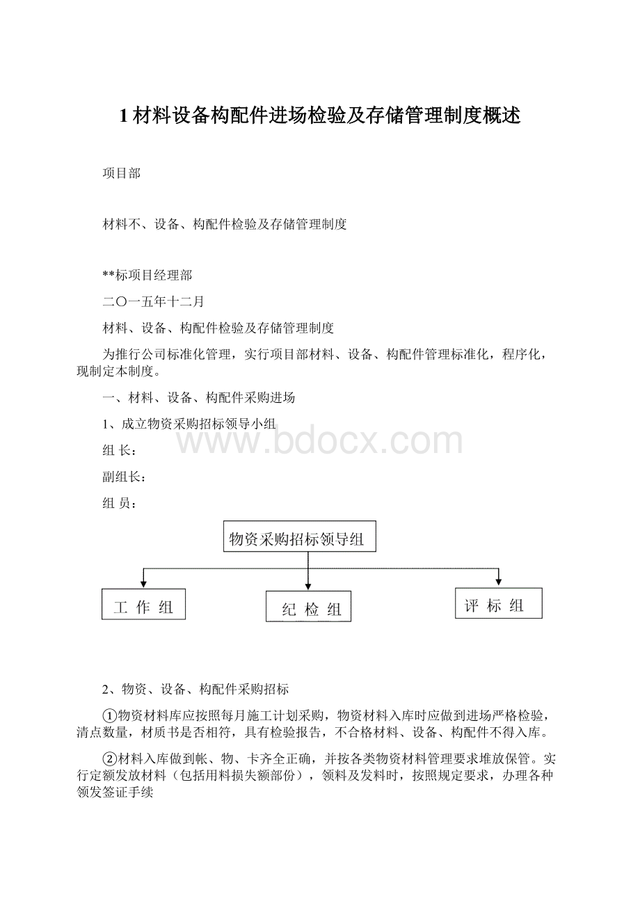 1材料设备构配件进场检验及存储管理制度概述.docx_第1页