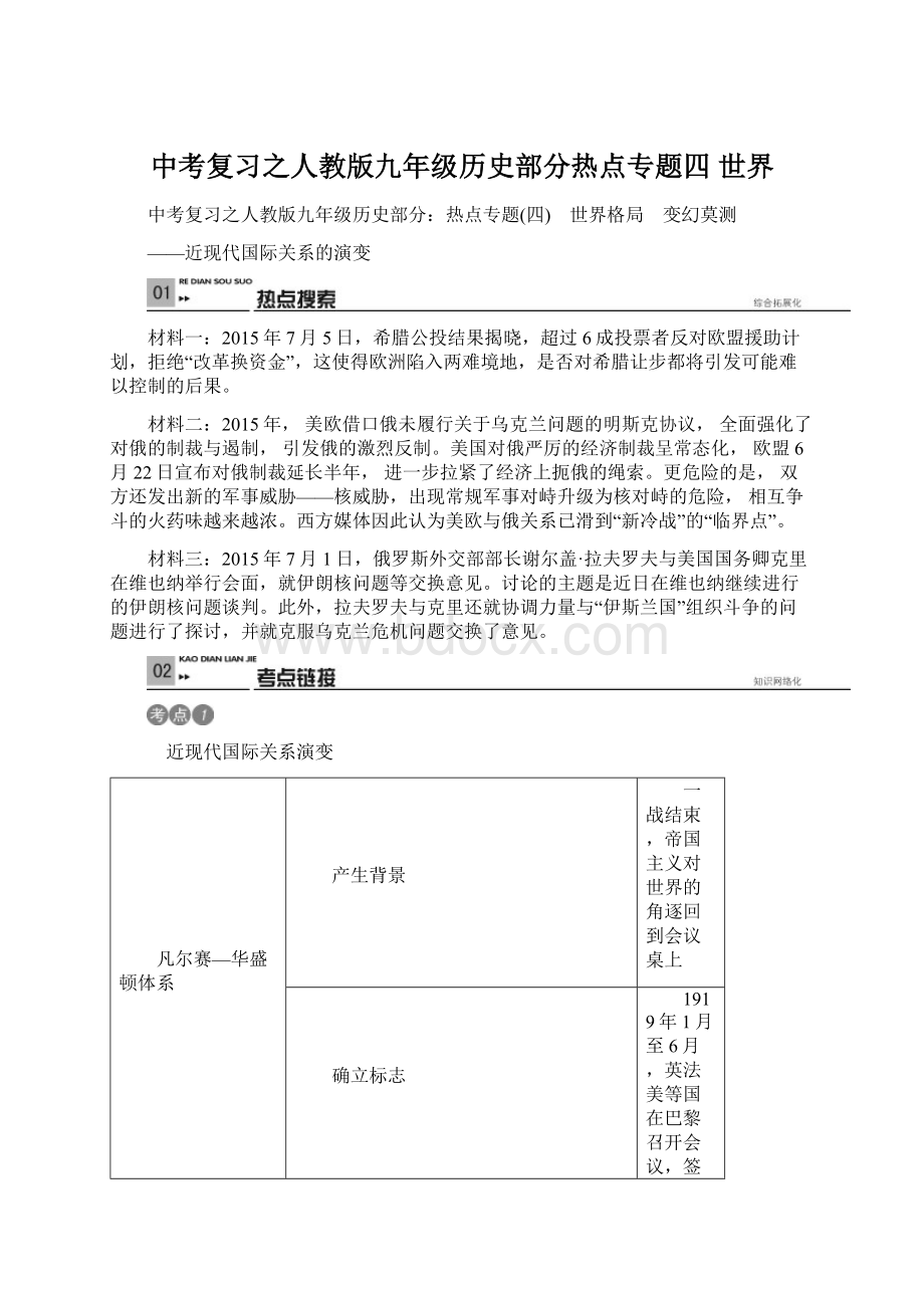 中考复习之人教版九年级历史部分热点专题四 世界.docx_第1页