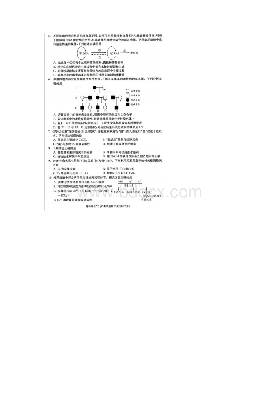 四川省成都市届高三第二次诊断性检测化学试题扫描版.docx_第2页