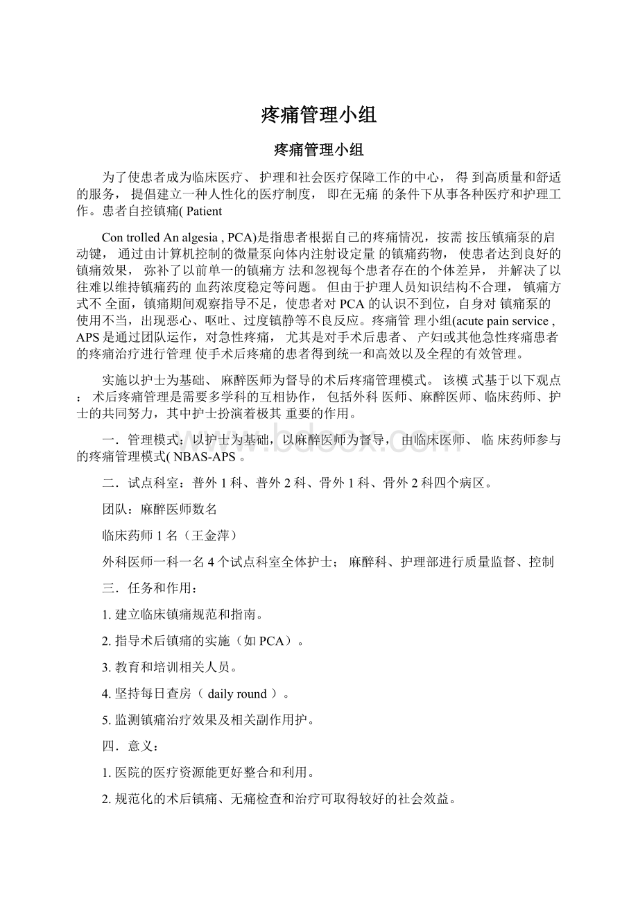 疼痛管理小组Word格式文档下载.docx