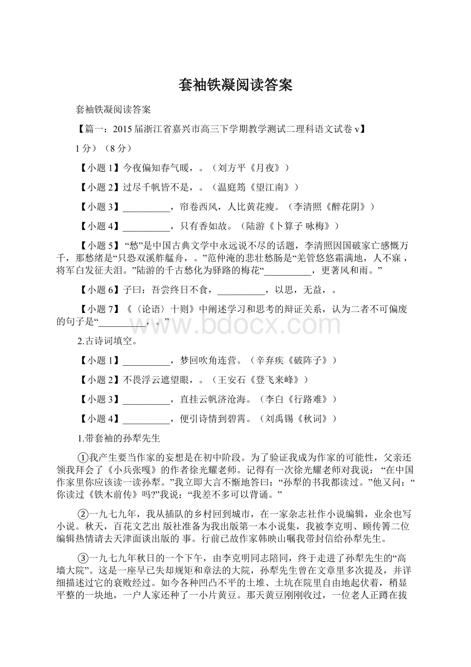 套袖铁凝阅读答案Word下载.docx_第1页