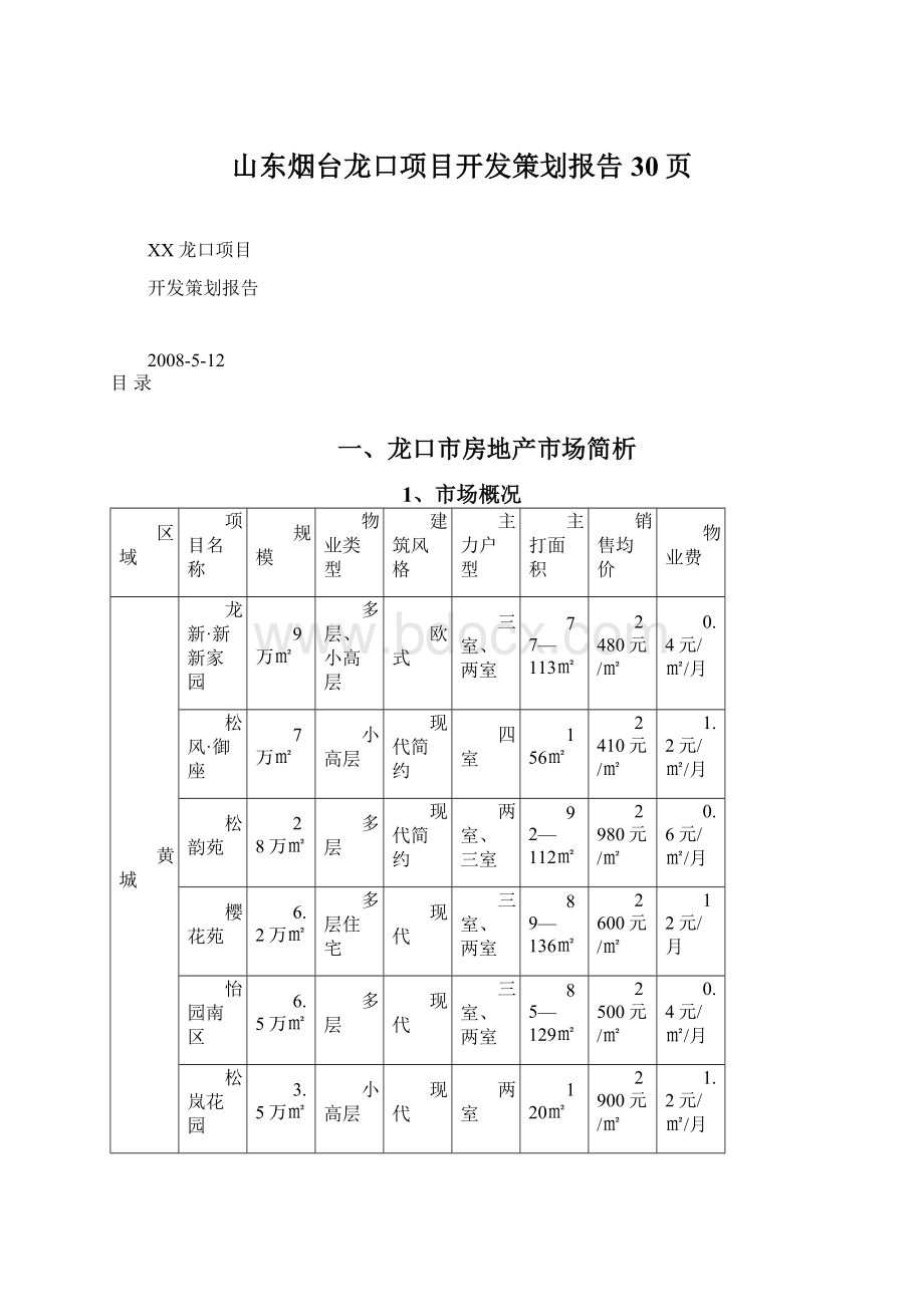 山东烟台龙口项目开发策划报告30页.docx