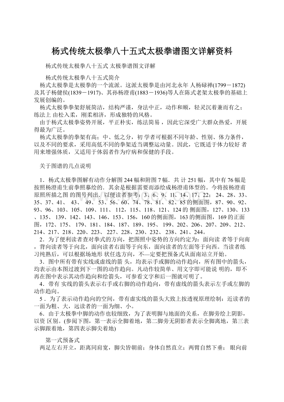 杨式传统太极拳八十五式太极拳谱图文详解资料文档格式.docx