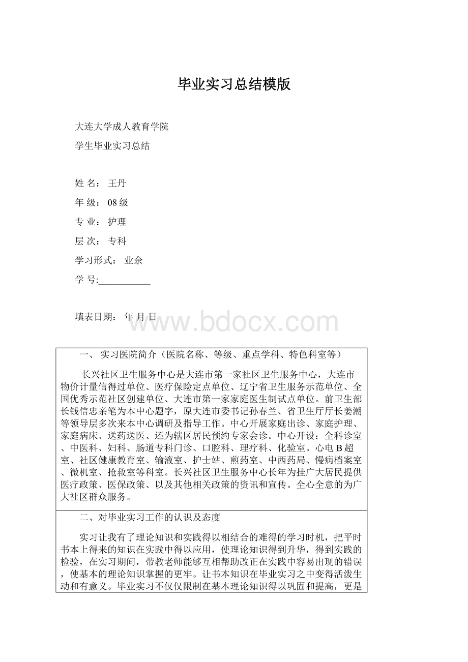 毕业实习总结模版Word格式文档下载.docx