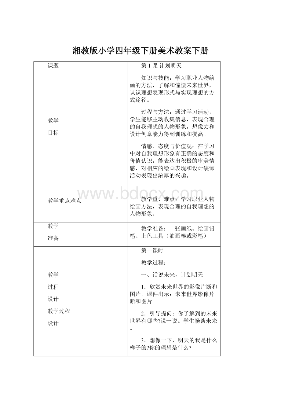 湘教版小学四年级下册美术教案下册.docx_第1页