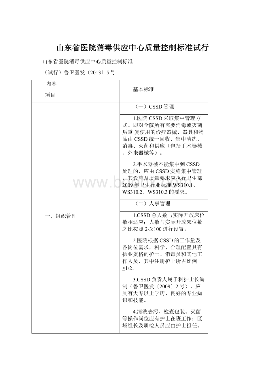 山东省医院消毒供应中心质量控制标准试行文档格式.docx